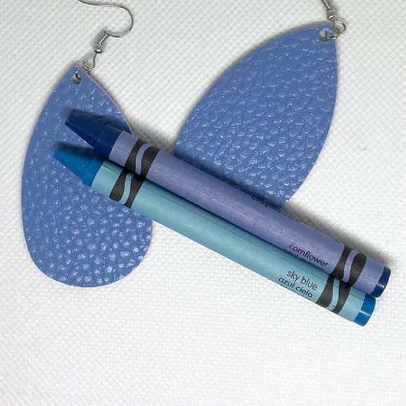 Teardrop Faux Leather Earrings in Sky Blue Lightweight New Textured - Picture 3 of 6